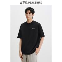 太平鸟男装男士T恤重磅提花短袖T恤夏刺绣体恤# 黑色 第二批 L