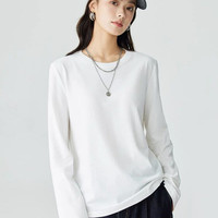 茵曼 春秋新款简约女T恤上衣白时尚百搭纯棉休闲舒适打底长袖