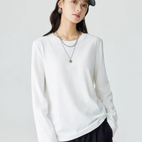 茵曼 春秋新款简约女T恤上衣白时尚百搭纯棉休闲舒适打底长袖