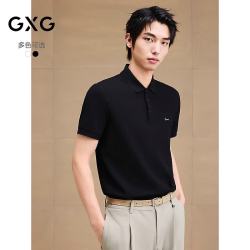 GXG 男装醋酸凉感刺绣polo衫男商务休闲 黑色 190/XXXL