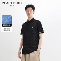 太平鸟男装POLO衫休闲夏时尚印花宽松质感简约通勤职场 黑色 L