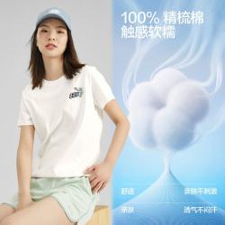 斯凯奇 刺绣女式t恤夏季短袖女t恤高级感夏季纯棉运动t恤