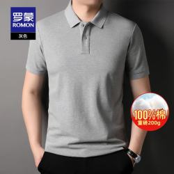 罗蒙 纯棉短袖T恤男夏季薄款翻领纯色休闲半袖体恤polo衣衫 09灰色 XL
