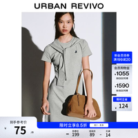 UR UR2026夏季新款女装休闲绑带刺绣修身短款连衣裙UYY760026 中灰花灰 S