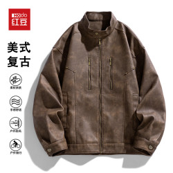 Hodo PU皮衣男秋季立领多口袋夹克男亲肤舒适防风休闲外套男棕色XL