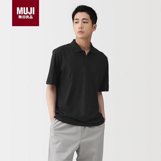 今日必买：無印良品 MUJI 无印良品凉感 天竺编织 短袖POLO衫 黑色 XL 男士上衣T恤夏季新品