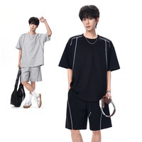 月伊纺 夏季新款运动休闲套装男华棉大码舒适两件套青年百搭短袖短裤套装