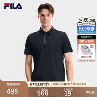FILA 官方男子针织短袖POLO衫2026秋季新款休闲舒适凉感上衣 深黑-BK XL 180/100A/XL