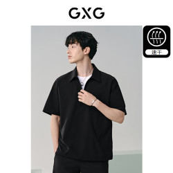 GXG 男装 户外工装polo男半拉链翻领短袖上衣  夏  黑色 L