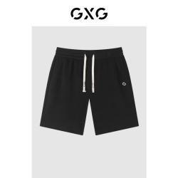 GXG 男装夏新款多色精致绣花标休闲百搭男直筒短裤 黑色 175/L