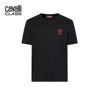 Cavalli Class 意式轻奢男装纯棉短袖夏舒适亲肤微弹百搭男士圆领T恤 黑色 50