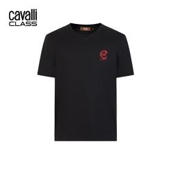 Cavalli Class 意式轻奢男装纯棉短袖夏舒适亲肤微弹百搭男士圆领T恤 黑色 50