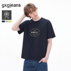 GXG jeansgxgjeans男装环形字母印花潮流休闲圆领短袖T恤26夏新品 藏青色 180/XL