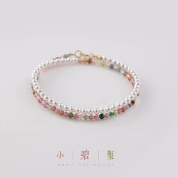 花饰庄园 双层施家珍珠小碧玺手链女款小众轻奢感精致手串手饰 2-3mm