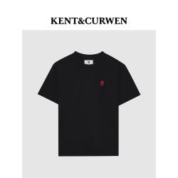 KENT&CURWEN 玫瑰系列夏新品男士纯棉刺绣短袖T恤 黑色99 M (175/96A)