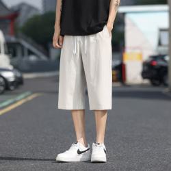 月伊纺 棉麻七分裤男士宽松直筒休闲短裤青年100%纯棉大裤衩肥佬裤子男裤