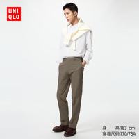 优衣库 易打理快干弹力轻型长裤常规款男装休闲西裤仿毛料款482891 35 浅褐色