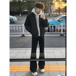 黑盒白 弯刀牛仔裤男士夏季款黑色高街修身直筒微喇裤子男HHB09黑色S
