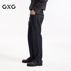 GXG 男装经典直筒不易褪色撞色压线牛仔裤休闲长裤 蓝黑色 175/L