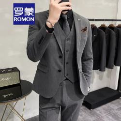 罗蒙 轻熟风休闲大码西服套装男韩版修身两粒扣三件套通勤商务小西装潮