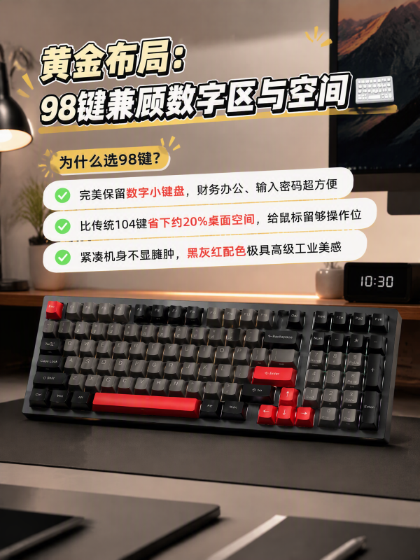 百元机械卷:KEMOVE 金跳蚤K98 客制化热插拔 三模机械键盘 98键 RGB 全键无冲