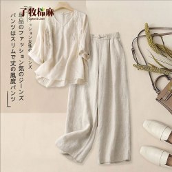子牧棉麻 文艺复古 女士套装