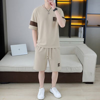 海澜之家 男鞋甄选海澜之家同款2026夏季新款套装薄款时尚休闲运动短袖短裤两件套 2626卡其色 L