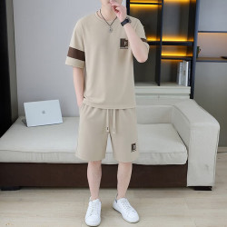 海澜之家 男鞋甄选海澜之家同款2026夏季新款套装薄款时尚休闲运动短袖短裤两件套 2626卡其色 L