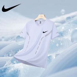 NIKE 冰丝短袖t恤男士夏季2026新款潮流宽松体恤运动夏装上衣服速 耐克白色上衣 L