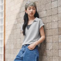 森马 女士短款拼接条纹POLO衫