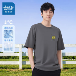 真维斯 短袖t恤男夏季2026新款透气运动天丝男士莱赛尔上衣NX 深灰色2040 5XL 190/116B