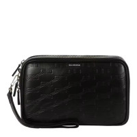 BALENCIAGA Signature Double Zip Pouch 字母压纹小牛皮手包
