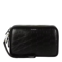 BALENCIAGA Signature Double Zip Pouch 字母压纹小牛皮手包