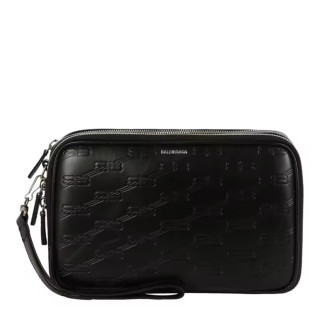 BALENCIAGA Signature Double Zip Pouch 字母压纹小牛皮手包