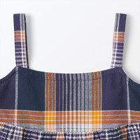 MUJI 女童马德拉斯格纹吊带连衣裙 深藏青色格纹 110cm