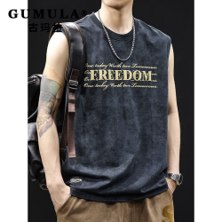 玛古拉 古玛拉（GUMALA）品牌潮流无袖t恤男士背心夏季2026新款潮牌男装时尚重磅大码上衣 黑色 M 合适100-120斤