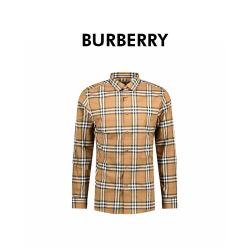 BURBERRY 巴宝莉新款男士棕色运动潮流格纹长袖衬衫80842951 XS 礼物七夕