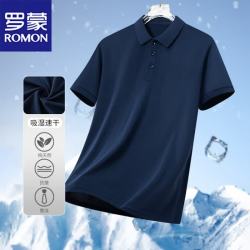 罗蒙 短袖T恤男POLO衫半袖翻领上衣夏季冰丝商务保罗衫 藏青  4XL