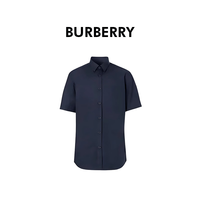 BURBERRY 巴宝莉新款男士蓝色纯色纽扣下格纹短袖衬衫80914361 XL七夕