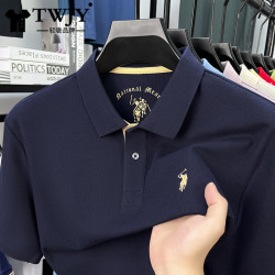 TWJY轻奢高档品牌polo衫男夏季新款刺绣翻领短袖T恤潮流半袖简约上衣 T999藏青色 2XL （建议160-180斤)