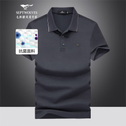 七匹狼 短袖T恤男25夏季新品polo保罗衫翻领打底商务休闲衫男士显瘦上衣 黑灰（002） S (160)