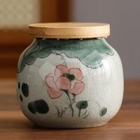 景盏 手绘哥窑茶叶罐竹制密封圈盖子密封