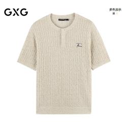 GXG 男装 微阔含亚麻绞花老钱风肌理休闲T恤 2026新品夏季 杏色 XL
