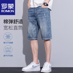 罗蒙 短裤男士夏季休闲透气舒适牛仔五分裤潮流时尚户外 磨白蓝 30
