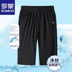 罗蒙 休闲裤男春夏款男士裤休闲运动直筒男士裤子宽松七分裤 黑色 2XL