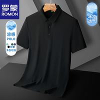 罗蒙 短袖T恤男夏季冰丝Polo衫翻领休闲商务大码 黑色 6XL