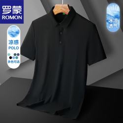 罗蒙 短袖T恤男夏季冰丝Polo衫翻领休闲商务大码 黑色 6XL