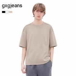 gxgjeans 男装肩部嵌条休闲宽松圆领短袖t恤男26夏新品 浅卡其 170/M