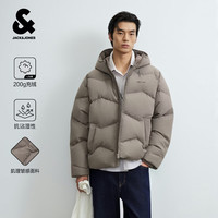杰克琼斯 杰克·琼斯（JACK&JONES）秋季男装羽绒服连帽外肌理皱感长袖简约上衣米灰棕 XS