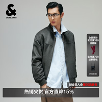 杰克琼斯 杰克·琼斯(JACK&JONES)男装秋季夹克仿麂皮立领拉链日常休闲百搭刺绣宽松外套黑砂色 常规 S